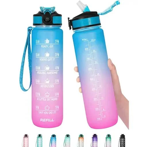 Motivational Water Bottle with Time Marker & Straw - BPA Free & Leakproof Tritia