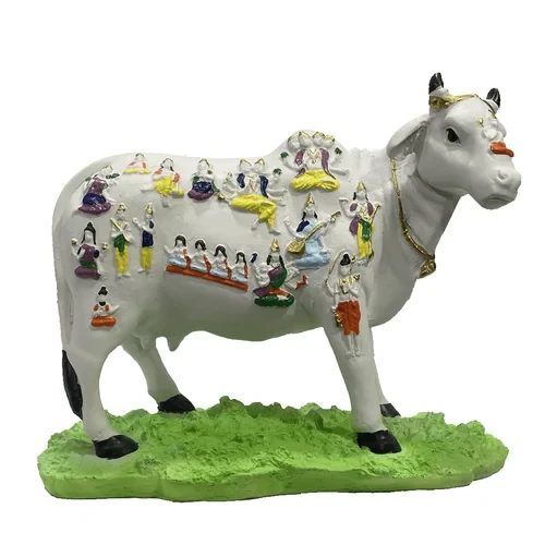 Kamdhenu Cow with God Figures Statue H-23.5 cm