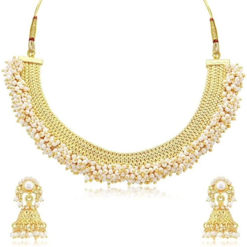 Party Gold Ladies Golden Pearl Necklace Set, Packaging Type: Box