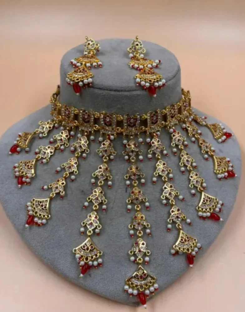 Golden Rajputi Necklace Set, Occasion: Party