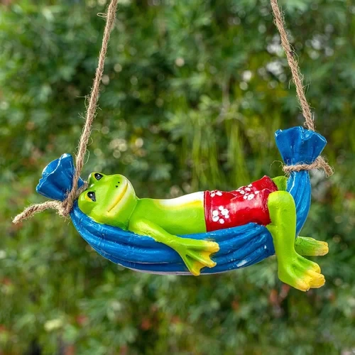 The Decorshed Frog on Hammock Garden Decoration Items for Outdoor Balcony Lounge