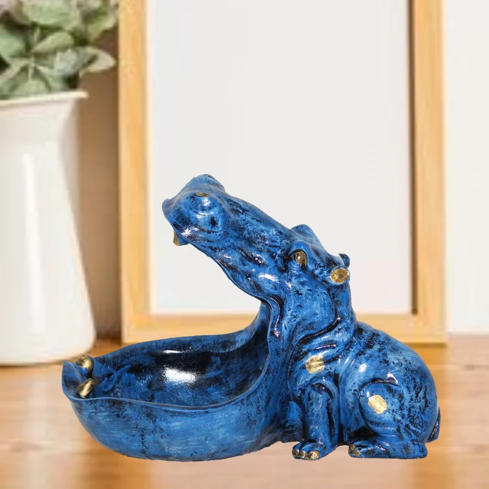 Handcrafted Resin Blue Hippo Statue for Storage home decoration items, Dust With