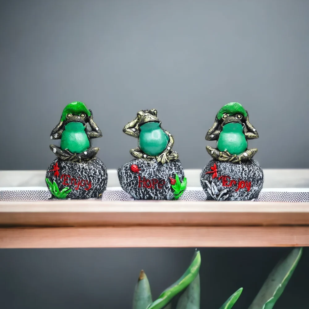 Tranquil Trio: Peace, Hope, and Enjoy - 3 Green Frog Set for Garden Decor on Sma