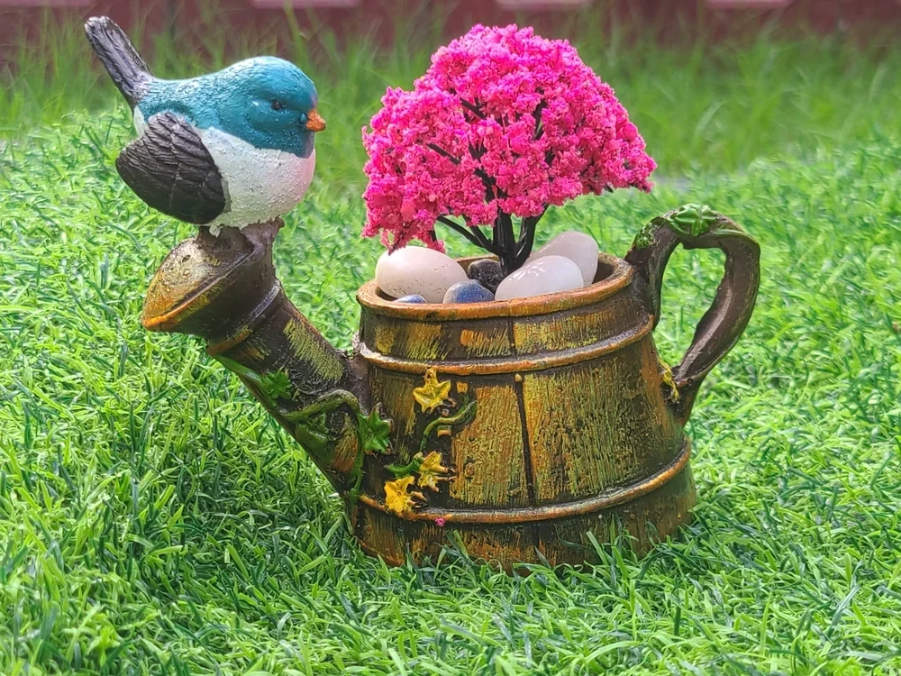 Polyresin Garden Decor Kettle Bird