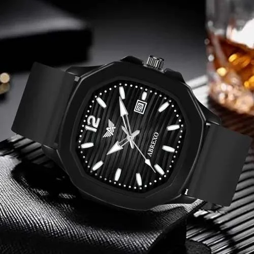 ABREXO, Abx6600-Date Working Black Unique 3D Dial Genuine Quality Original Silic