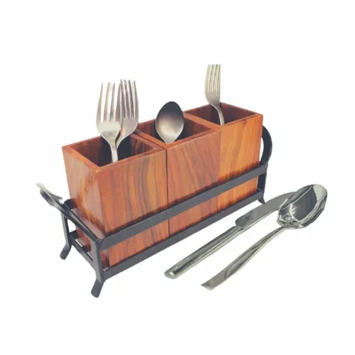 Medieval Edge Traditional Wooden Jar Cutlery Holder for Kitchen and Dining with 