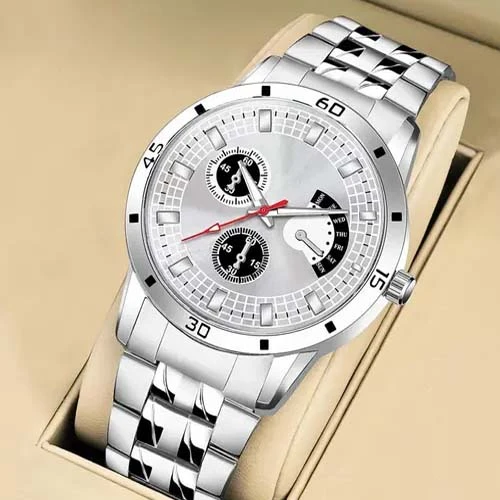 Classy Men Analogue Causal Sliver Stainless Steel Analog Watch