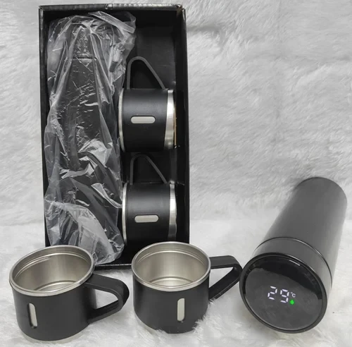 stainless Steel Vacuum Flask Set With 3 Steel Cup