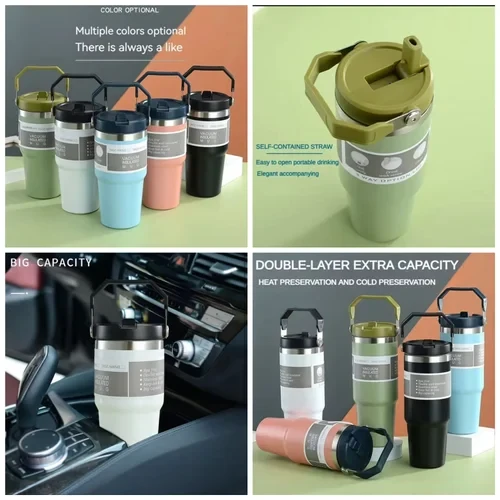 890 ml Stainless Steel Cup Travel Sports Water Bottle With Handle Cover Coffee T