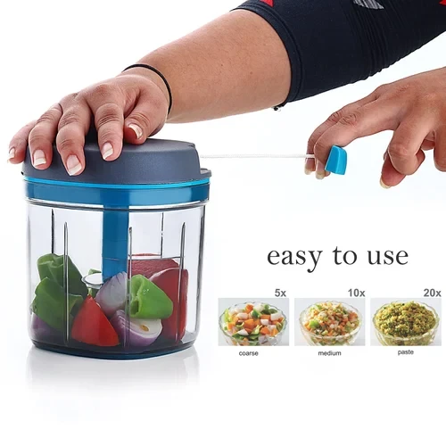 2in1 Push Chopper 800ml Stainless Steel Blade Quick & Powerful Manual Hand Held 
