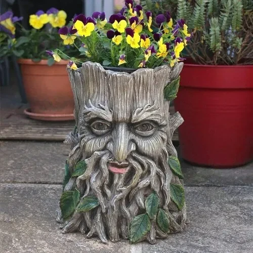 Thedecorshed Garden Green Man Decor Planter Tree, Poly Resin Tree Pot