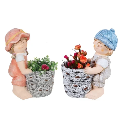 The Decorshed Girl & Boy Figurine Planter & Pots - Indoor , Outdoor, Home Decor 