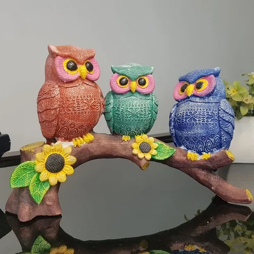 The Decorshed Resin Three owl on Branch for Home Decor, Garden Decoration - Stan